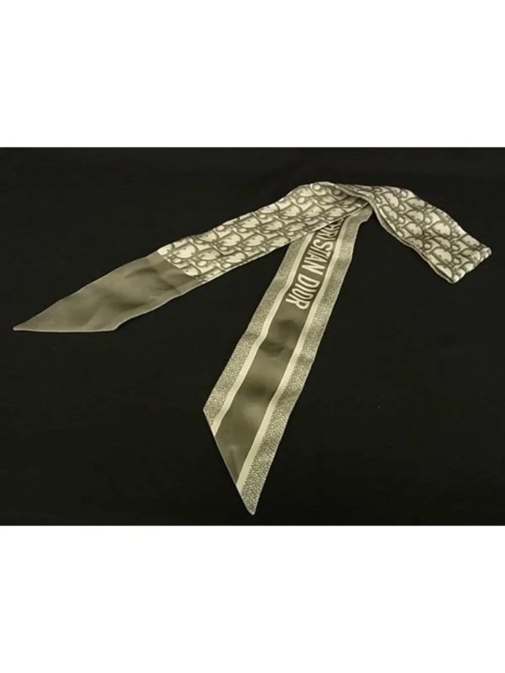 Dior Trotter Mitzah Silk 100% Ribbon Scarf White Gray